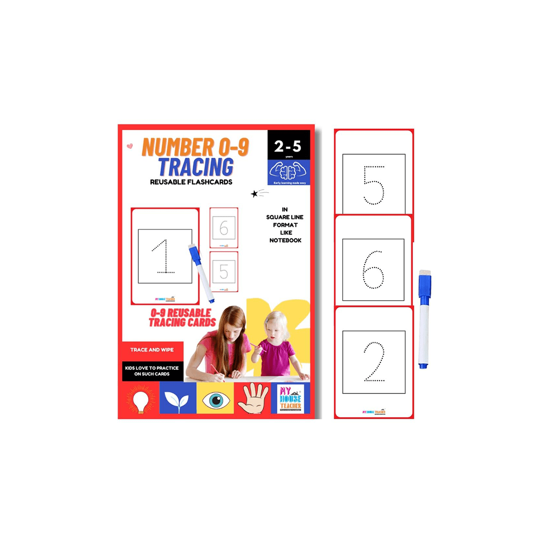 My House Teacher Toys My House Teacher Numbers 0-9 Tracing Reusable Flashcards