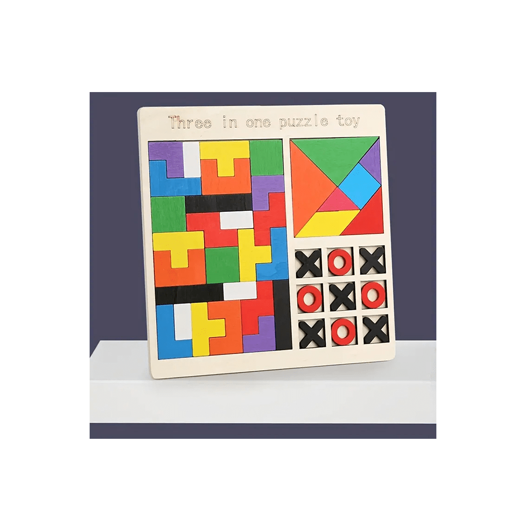 The Magic Lamps Toys Burani Toys Wooden 3 in 1 Children's Educational Colorful Square Tangram Game Chess Xo Tic-Tac-Toe Nine-Square Three-in-One Puzzle Building Blocks Early Education Toy