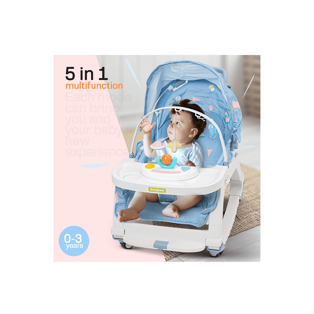 Baybee Other Gears Baybee 5 in 1 Baby Rocking Chair for Kids with Hanging Toys, Multi Position Recline, Music, Wheels & Food Tray