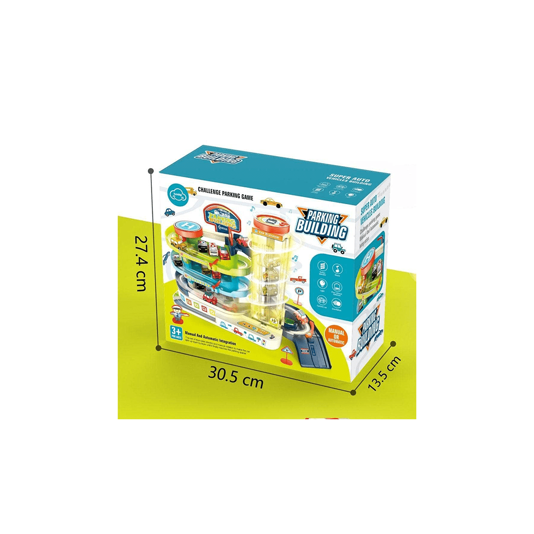 Happy Hues Toys Happy Hues 3 Level Race Track Toy -Light & Music Electric Parking Building Lot - Automatic & Manual (3-7 Years)