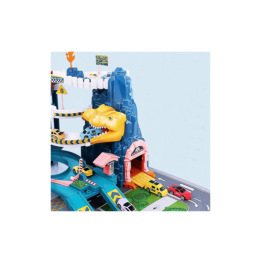 Happy Hues Toys Happy Hues Dinosaur Car Race Track Play Set with 4 Mini Race Cars & Accessories (3-7 Years)