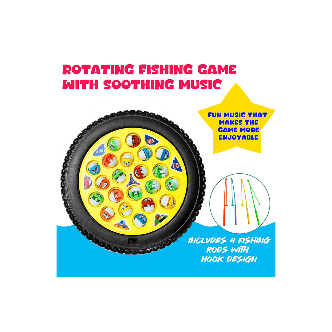 Baan Toys Toys Baan Toys Fishing Game Rechargeable Rotating Board Fishes, With Big Round Pond & 4 Catching Sticks Toys for Kids (3 Years+)