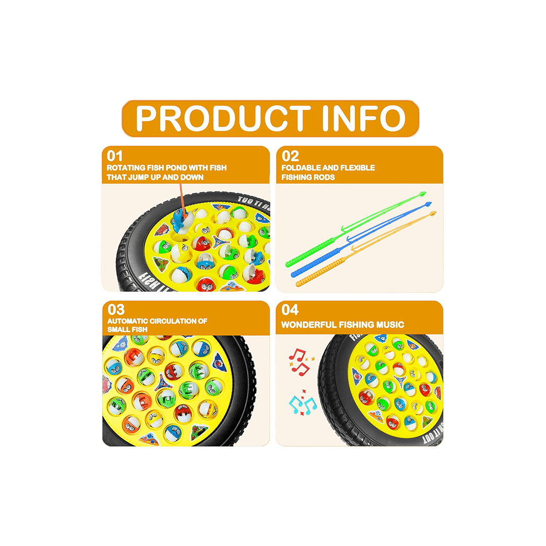 Baan Toys Toys Baan Toys Fishing Game Rechargeable Rotating Board Fishes, With Big Round Pond & 4 Catching Sticks Toys for Kids (3 Years+)