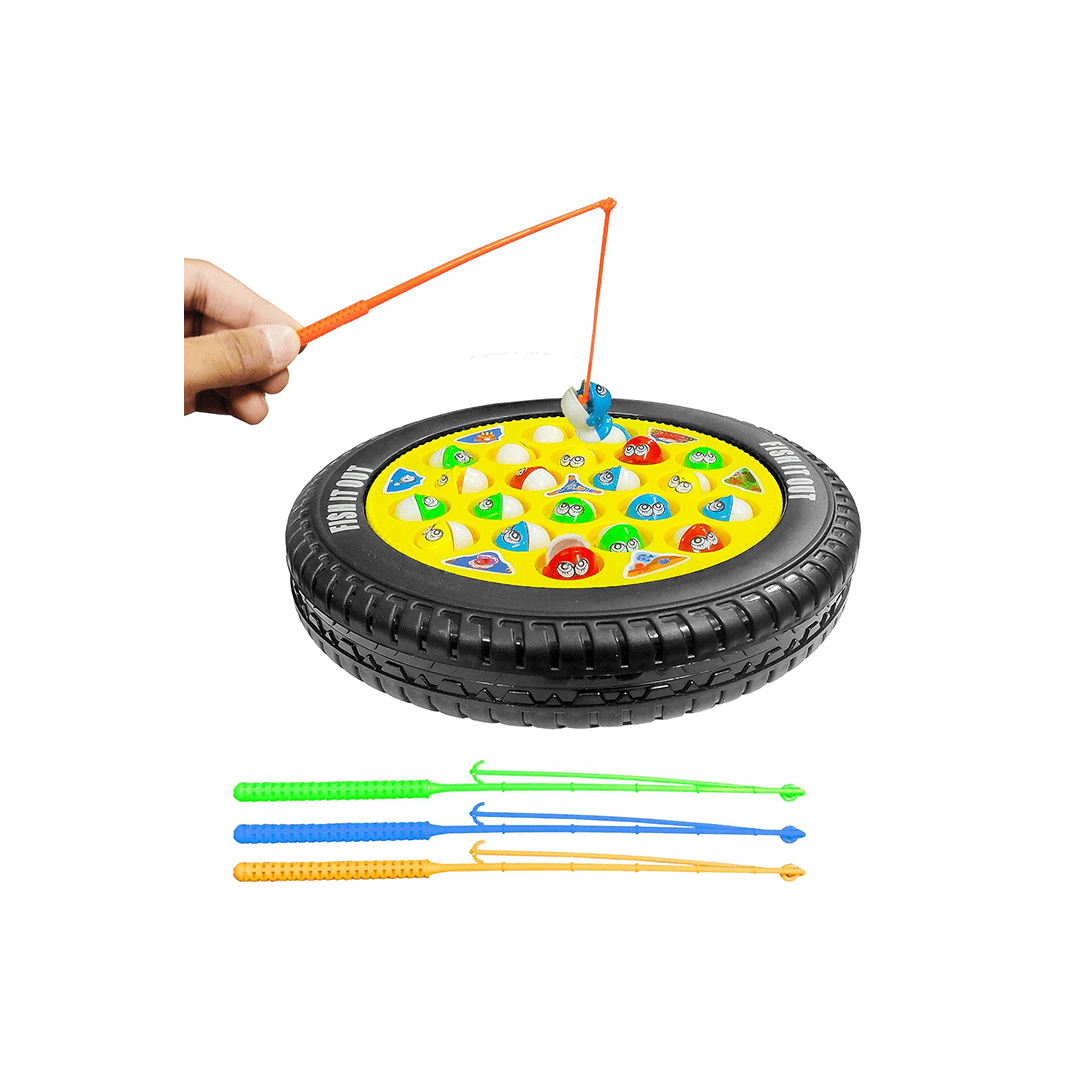Baan Toys Toys Baan Toys Fishing Game Rechargeable Rotating Board Fishes, With Big Round Pond & 4 Catching Sticks Toys for Kids (3 Years+)