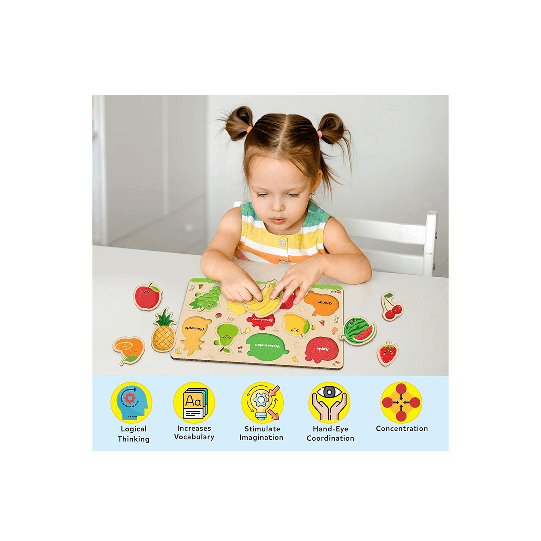 Little Berry Toys Little Berry Fruits Wooden Puzzle Tray Knob and Peg Puzzle Multicolour (2 Years+)