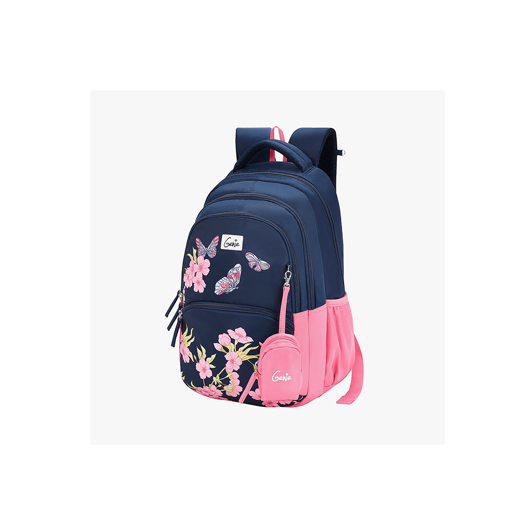 Genie Toys Navy Blue Genie Lilac 27L School Backpack For Kids