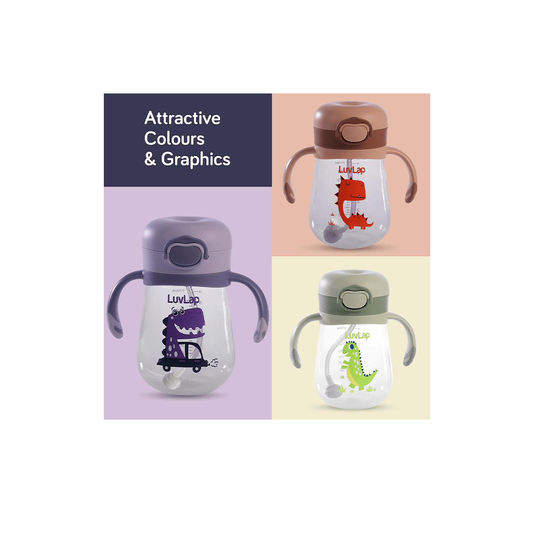 LuvLap Other Gears LuvLap Happy Dino Weighted Straw Sipper - 300ml For Kids (6 Months+)