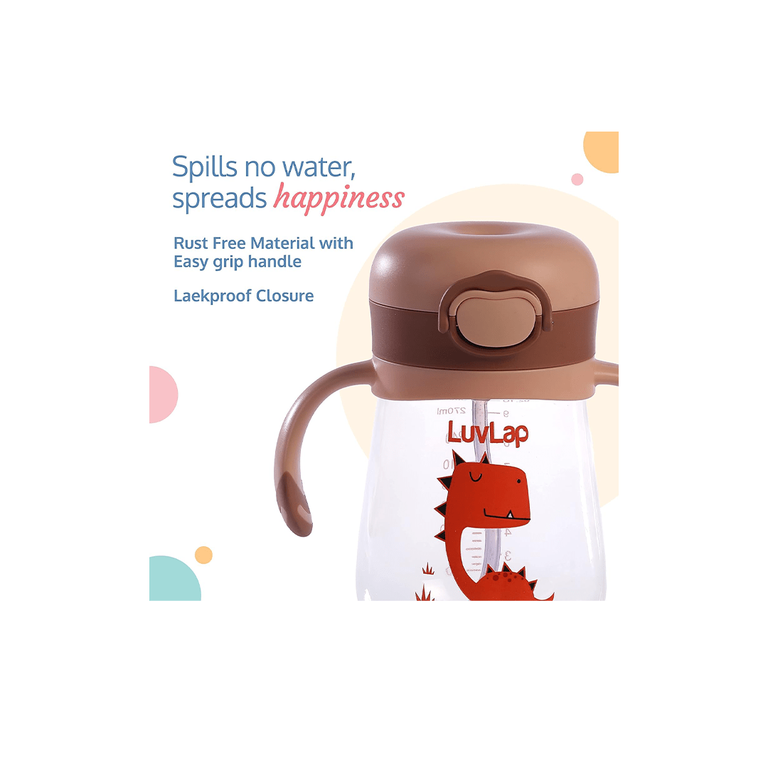 LuvLap Other Gears LuvLap Happy Dino Weighted Straw Sipper - 300ml For Kids (6 Months+)