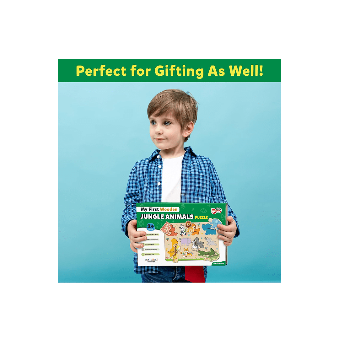 Little Berry Toys Little Berry Jungle Animals Wooden Puzzle Tray Knob and Peg Puzzle Multicolour (2 Years+)