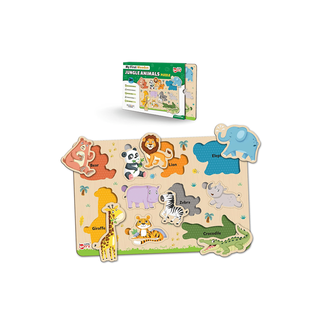 Little Berry Toys Little Berry Jungle Animals Wooden Puzzle Tray Knob and Peg Puzzle Multicolour (2 Years+)