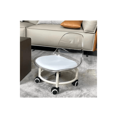 Mitsico Room Decors Mitsico Low Roller Acrylic Stool – 360° Rotating, Transparent, Silent Wheels, White For Kids (2 Years)