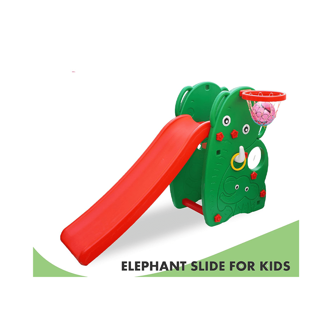 Baan Toys Ride-ons Baan Toys Elephant Shaped Garden Slide with Basketball Hoop For Kids
