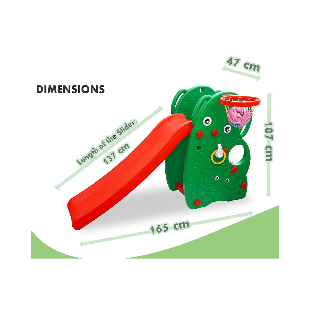 Baan Toys Ride-ons Baan Toys Elephant Shaped Garden Slide with Basketball Hoop For Kids