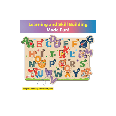 Little Berry Toys Little Berry Wooden Puzzles for Kids Age 2+ Years (Set of 4): ABC, Number, Fruit & Vegetable - Knob & Peg Puzzle Game