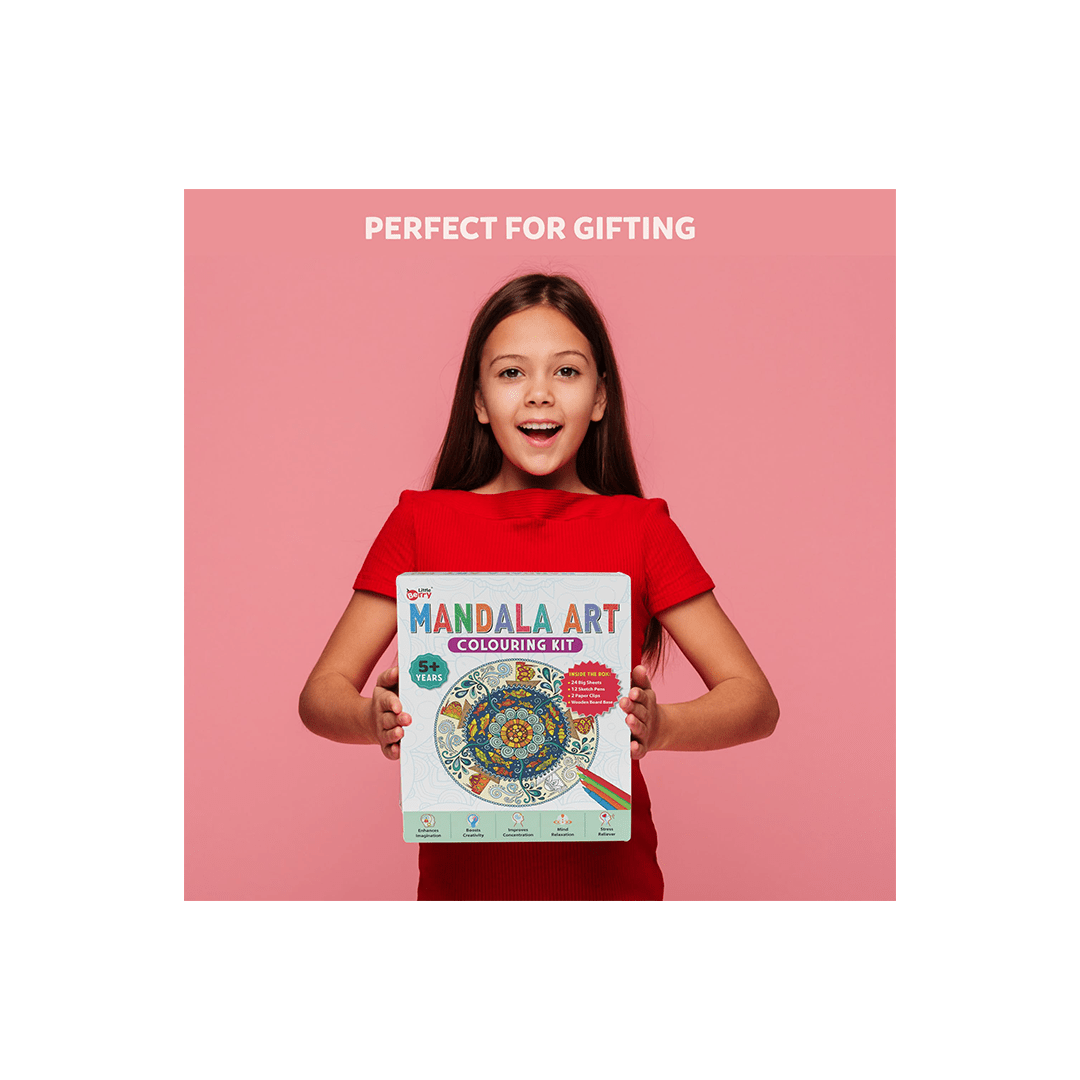 Little Berry Art And Craft Kit Little Berry Mandala Art Colouring Kit With 24 Big Sheets and 12 Sketch Pens for Girls & Boys - Multicolour (5 Years+)