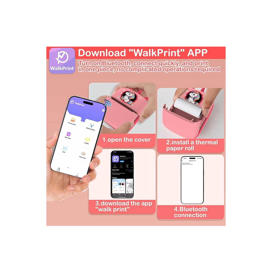 Baan Toys Toys Baan Toys Mini Thermal Printer, Bluetooth Pocket Printer for kids (5 Years+)