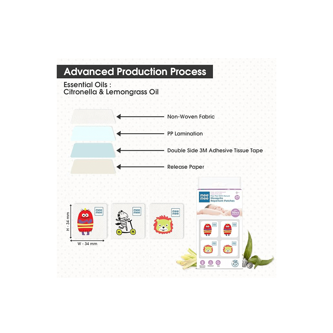 Mee Mee Baby Care Mee Mee 100% Natural Mosquito Repellant Patches with 16 Hour Protection , Waterproof 24 Pieces( 1 Month+ )