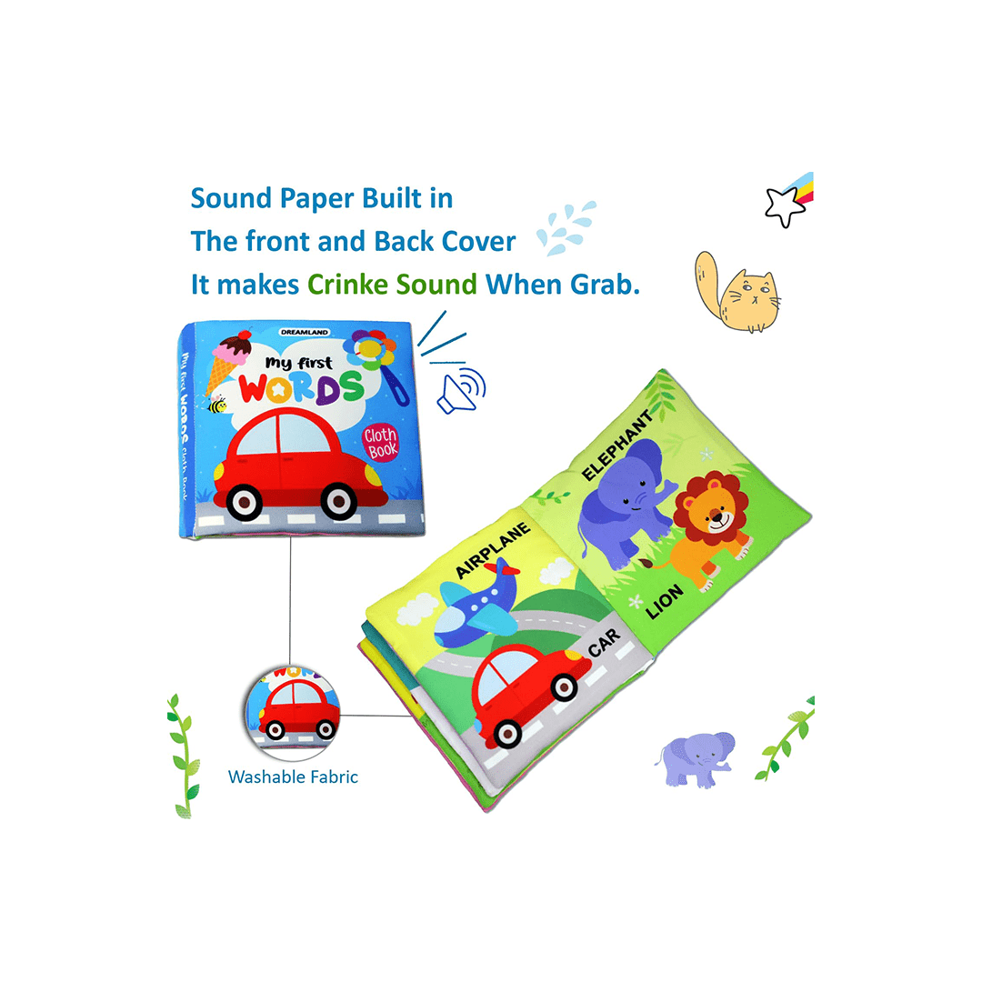 Dreamland Publications Books Dreamland My First Cloth Book First Words with Squeaker and Crinkle Paper Cloth Book (3 Months+)