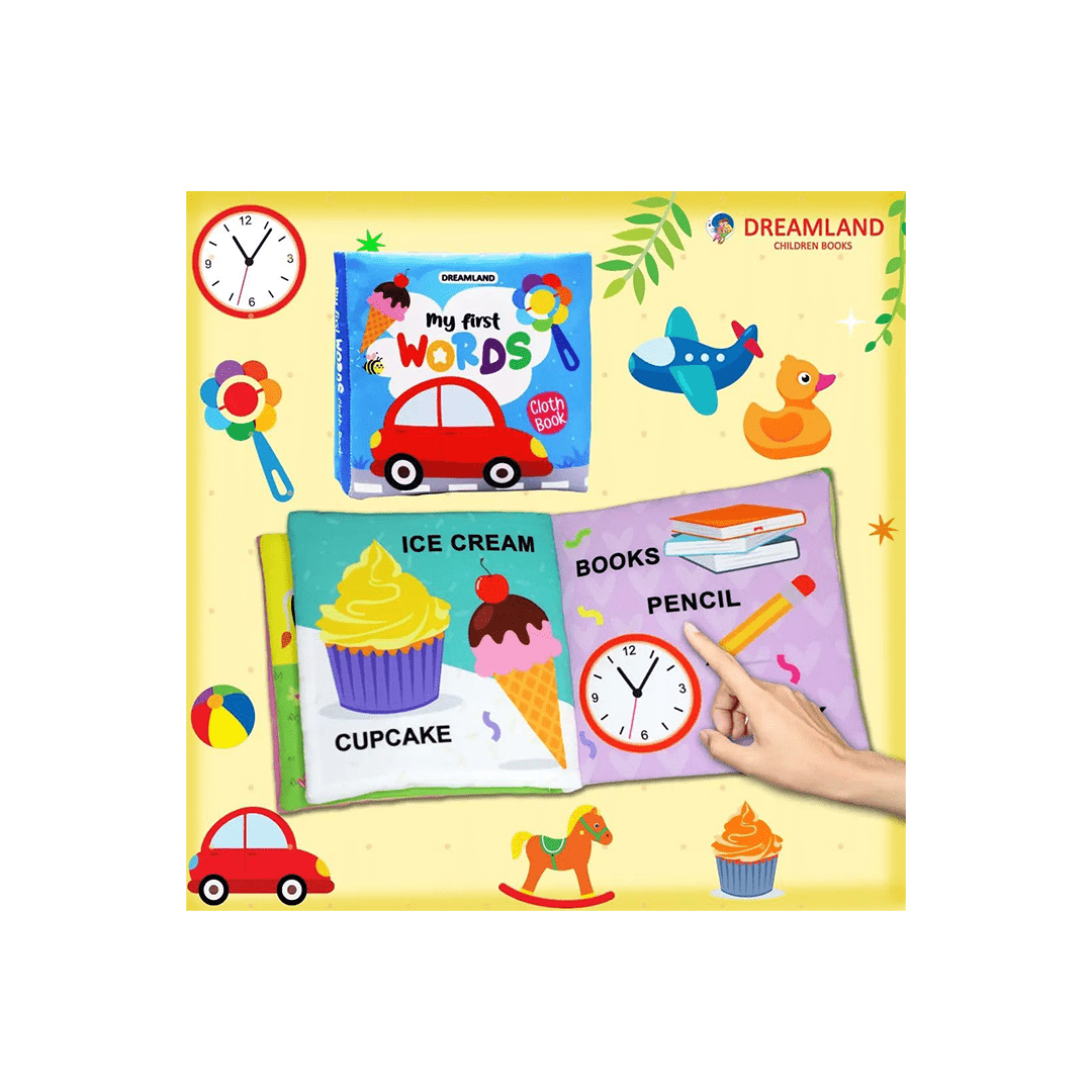 Dreamland Publications Books Dreamland My First Cloth Book First Words with Squeaker and Crinkle Paper Cloth Book (3 Months+)