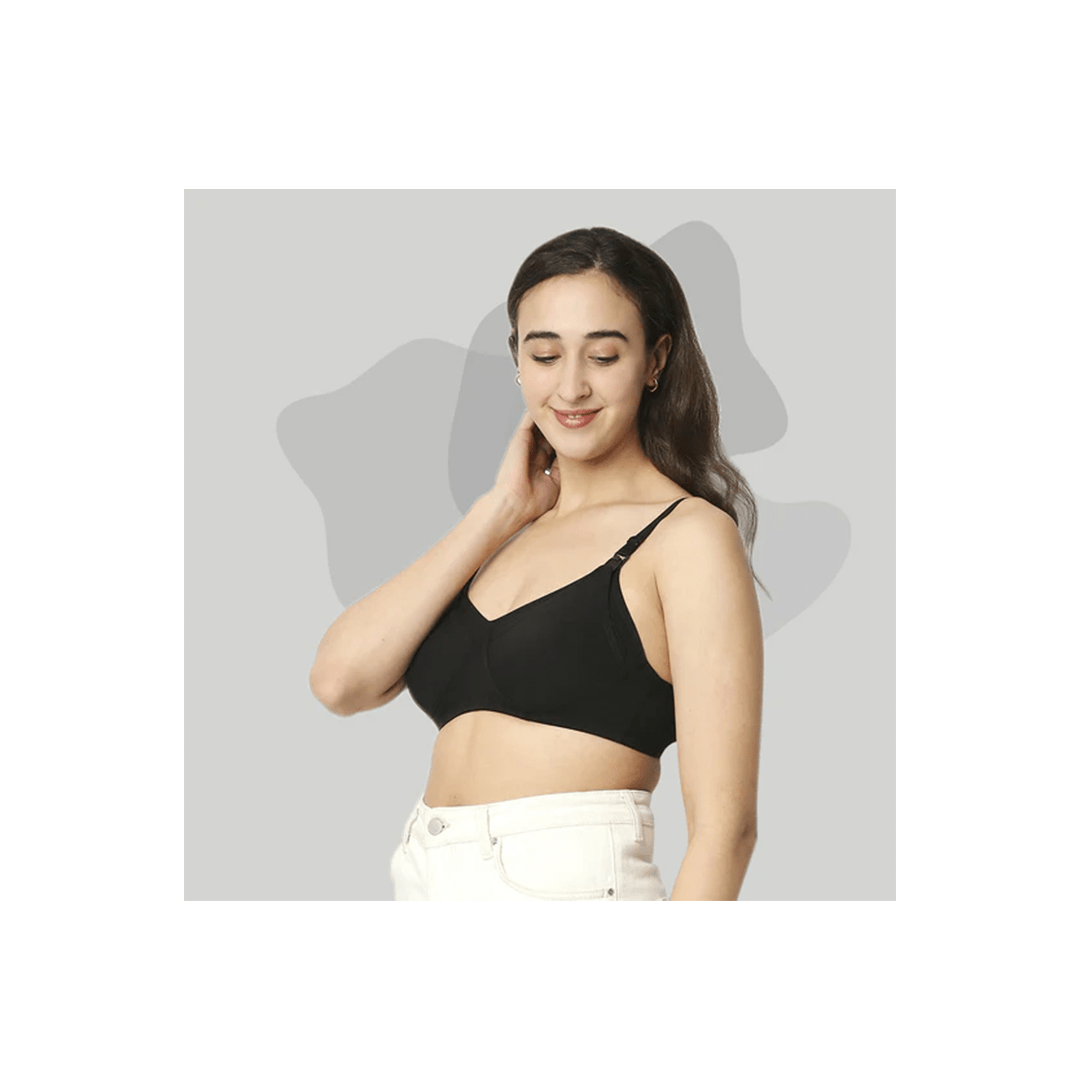 Mee Mee Maternity Products 34 B / Black Mee Mee Premium Maternity Nursing Bra with Feeding Option | 100% Cotton Wire-Free Non Padded Feeding Bra for Moms
