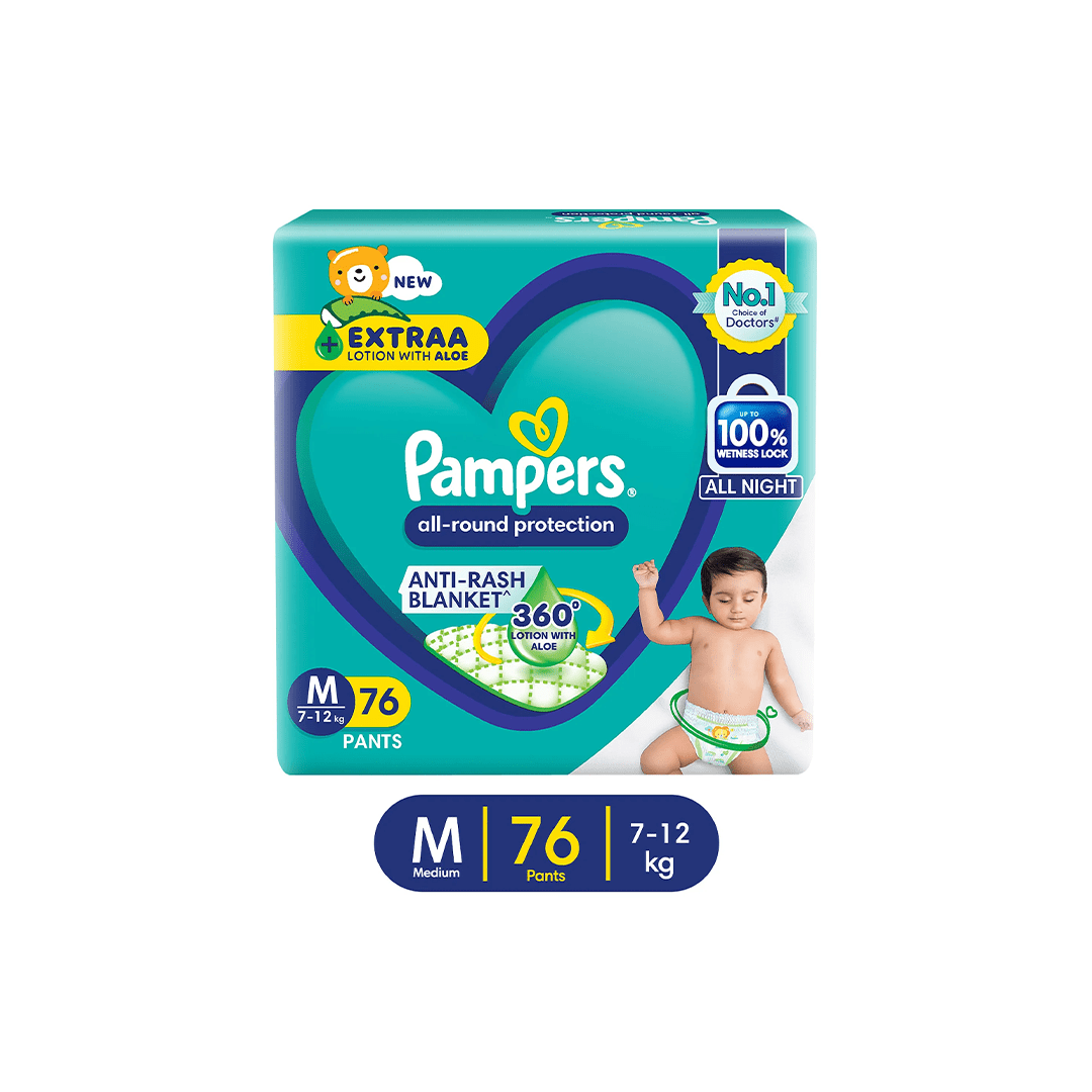 Pampers Baby Care Pampers All round Protection Pants, Medium size baby diapers 7-12Kg (M)