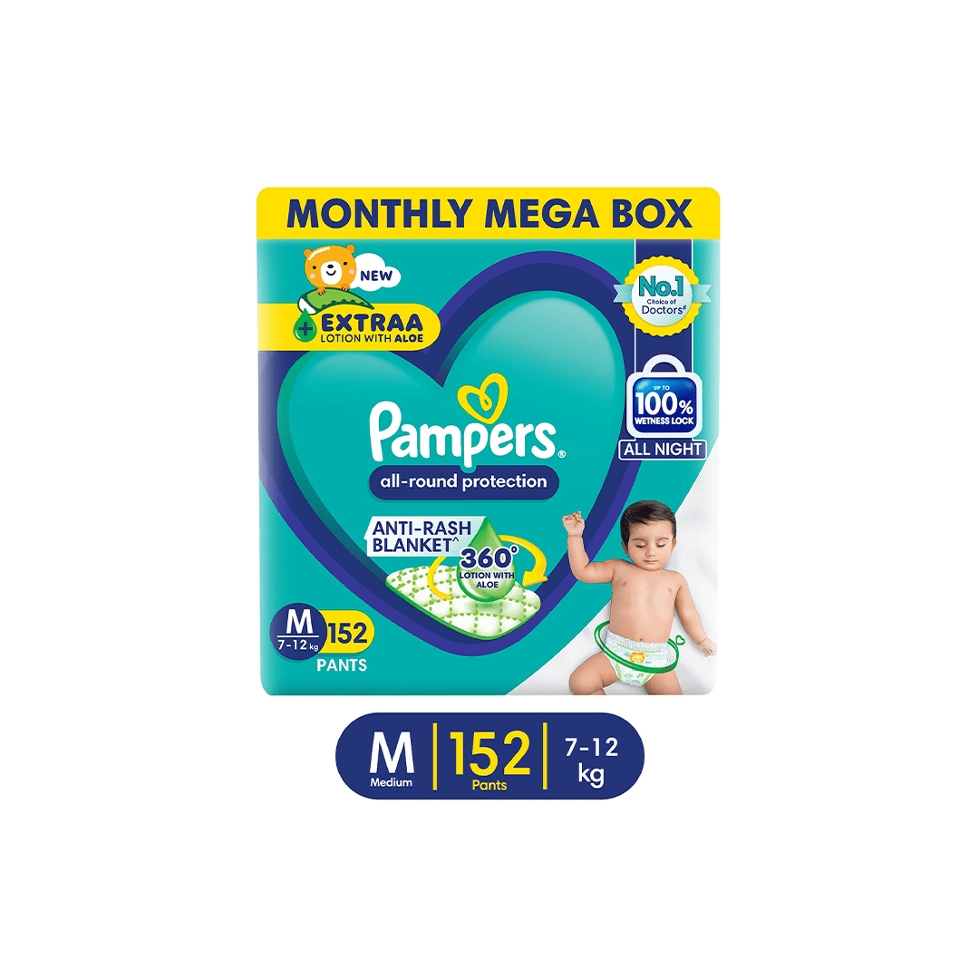 Pampers Baby Care Pampers All round Protection Pants, Medium size baby diapers 7-12Kg (M)