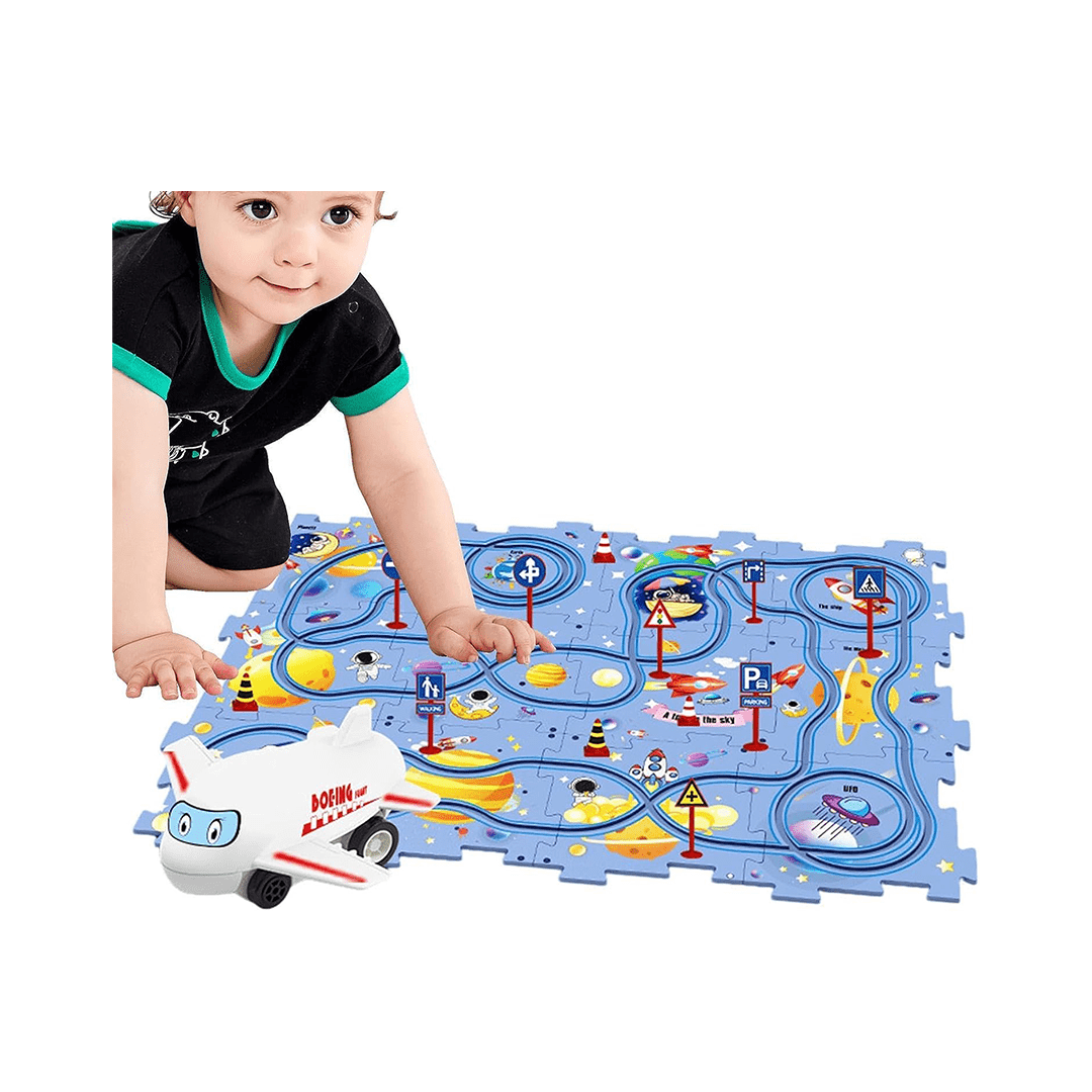 The Magic Lamps Baan Toys Puzzle Track Car Play Set, DIY Assembling Electric Trolley For Kids