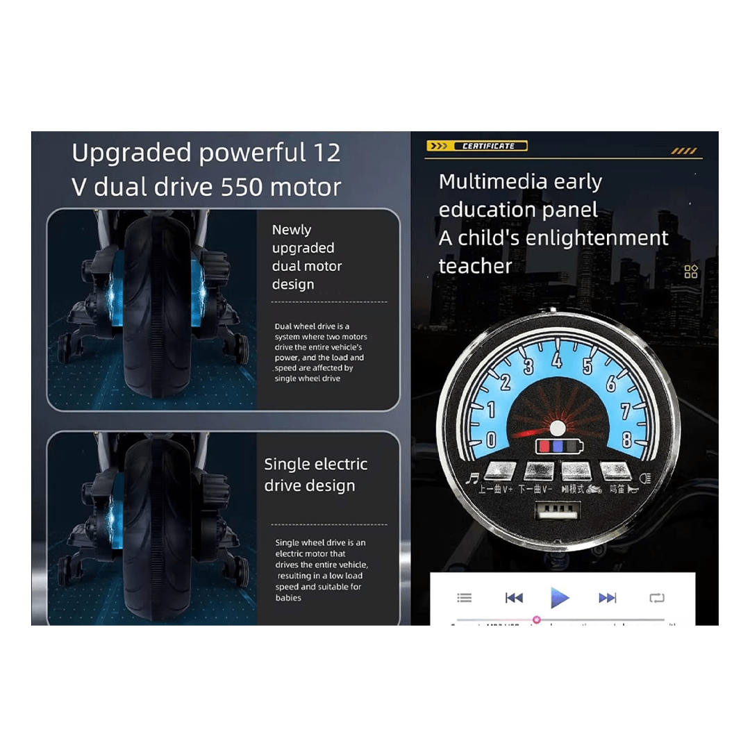 Baan Toys Ride-ons Baan Toys Rechargeable Battery Operated Ride on Bike for Kids, Electric Toy Bike with Leather Seat, Wheels Lights, Music and Key Start for Kids (2-10 Years)