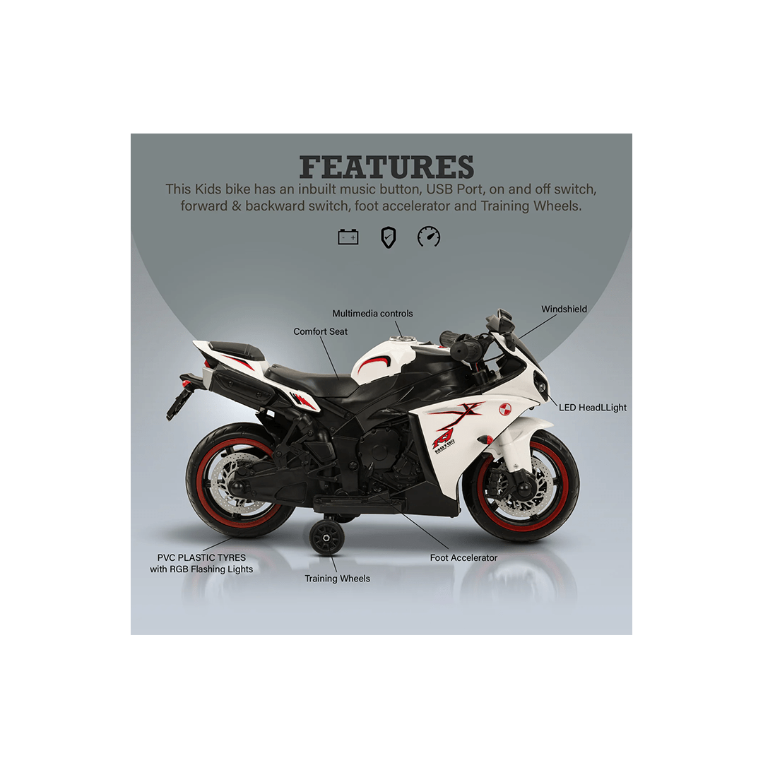 Baybee Ride-ons Baybee R7 Rechargeable Battery Operated Bike for Kids, Ride on Toy Baby Bike with Music & LED Light