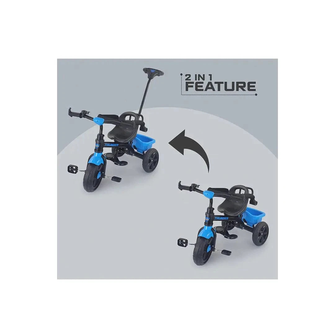 The Magic Lamps Ride Toymall Thunder Tricycle – Safe & Stylish Ride for Kids (2–5 Years) | Storage Basket, Parental Handle, Seat Belt & Bell