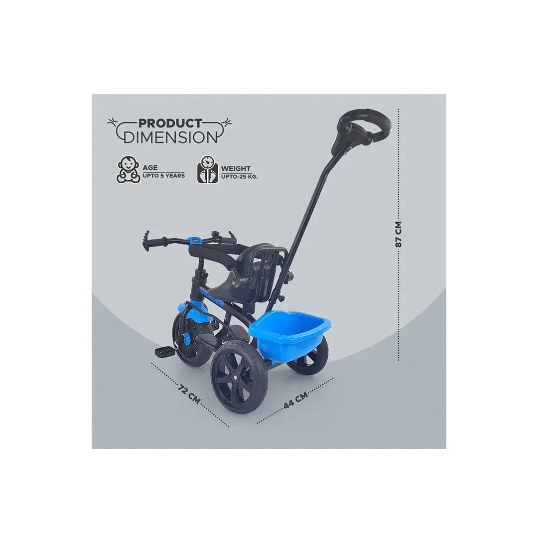 The Magic Lamps Ride Toymall Thunder Tricycle – Safe & Stylish Ride for Kids (2–5 Years) | Storage Basket, Parental Handle, Seat Belt & Bell