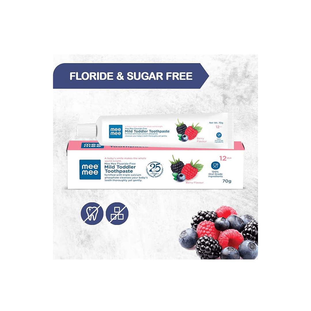 Mee Mee Baby Care Mee Mee Fluoride-Free Mild Toddler Toothpaste with Triple Calcium Berry Flavor, 70gms ( 12 Months+ )