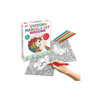 Little Berry Art And Craft Kit Little Berry Unicorn Mandala Art Colouring Kit With 24 Big Sheets and 12 Sketch Pens for Girls & Boys - Multicolour (5 Years+)