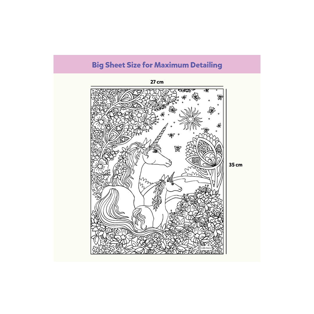 Little Berry Art And Craft Kit Little Berry Unicorn Mandala Art Colouring Kit With 24 Big Sheets and 12 Sketch Pens for Girls & Boys - Multicolour (5 Years+)