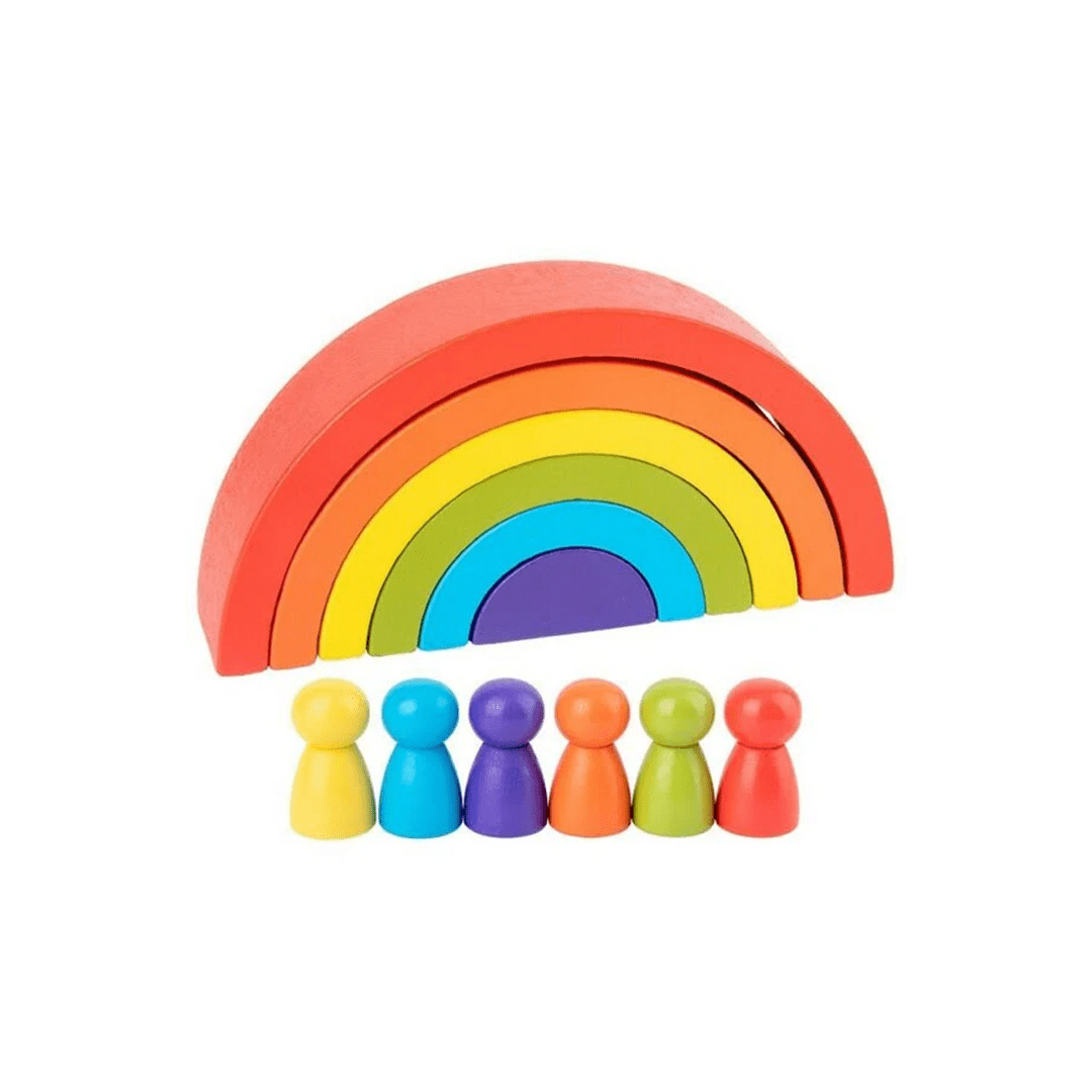 Extrokids Toys Extrokids Wooden 6pc Rainbow Stacking Blocks With 6 Pcs Doll Small Fun Building Nesting Toys For Kids (3 Years+)