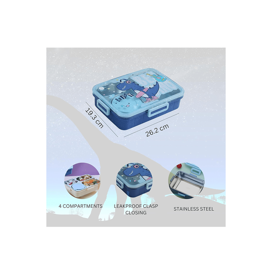 Burani Toys Other Gears Burani Toys Cute Insulated Lunch Box (900 ML) +Spoon & Chopstick, Stainless Steel, 4 Compartments For Kids