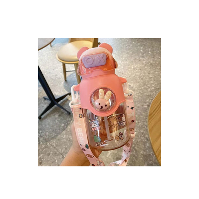 Cute Cartoon Plastic Water Bottle for Children with Portable Strap