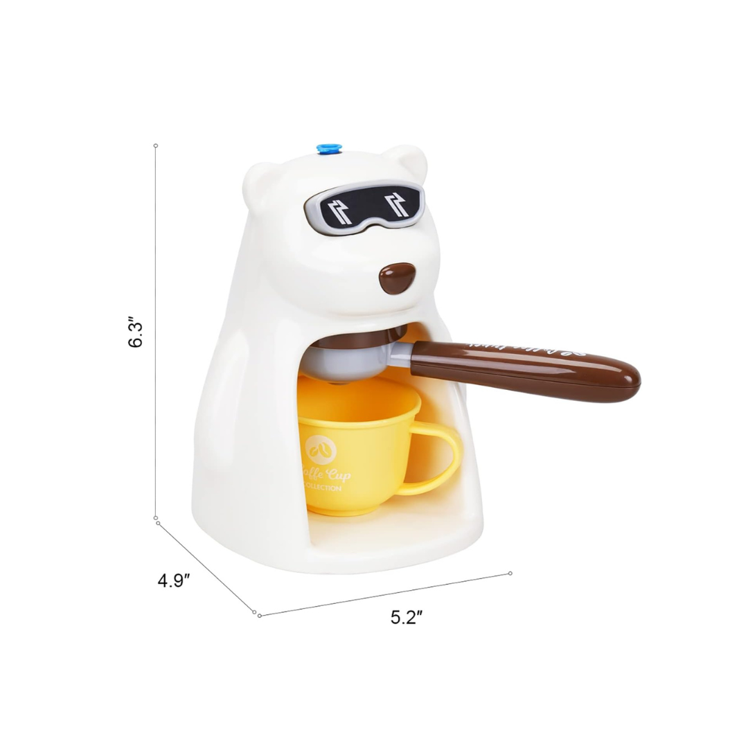 Toyrush Toy Coffee Maker for Kids with Play Food Accessories, White Bear Coffee Machine, Kitchen Accessories, Early Learning Development Playset for Boys and Girls (3 Year+)
