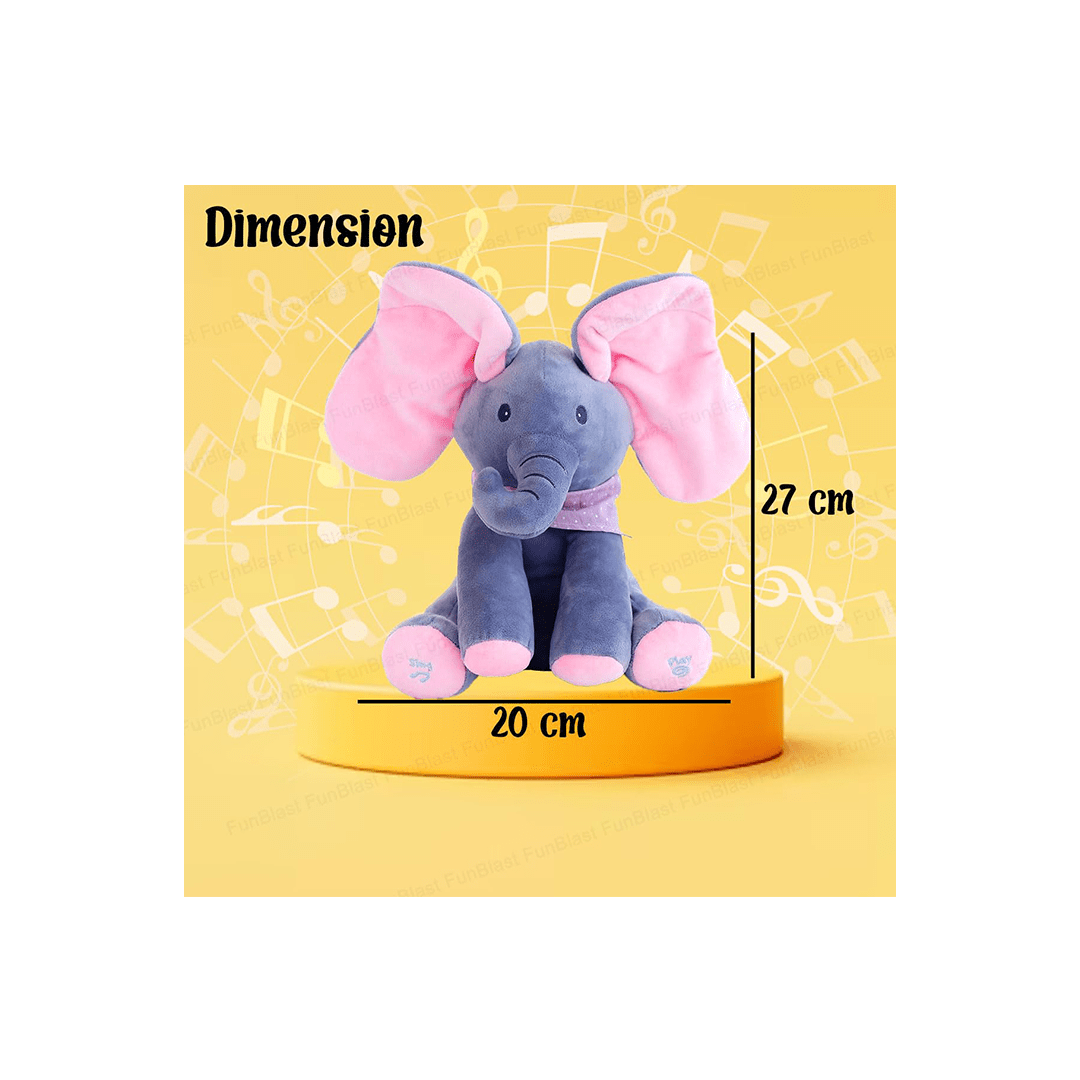 Baybee Toys Burani Toys Singing Elephant Toy For Kids, Baby And Toddlers - Cute And Soft Peek-A-Boo Plush Animal With Moving Ears For Kids (1 Year+)
