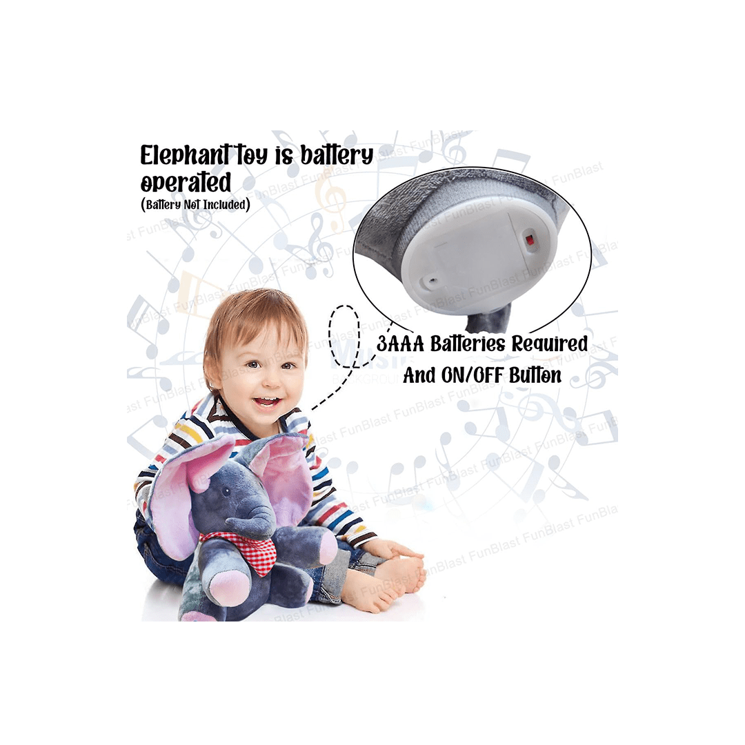 Baybee Toys Burani Toys Singing Elephant Toy For Kids, Baby And Toddlers - Cute And Soft Peek-A-Boo Plush Animal With Moving Ears For Kids (1 Year+)