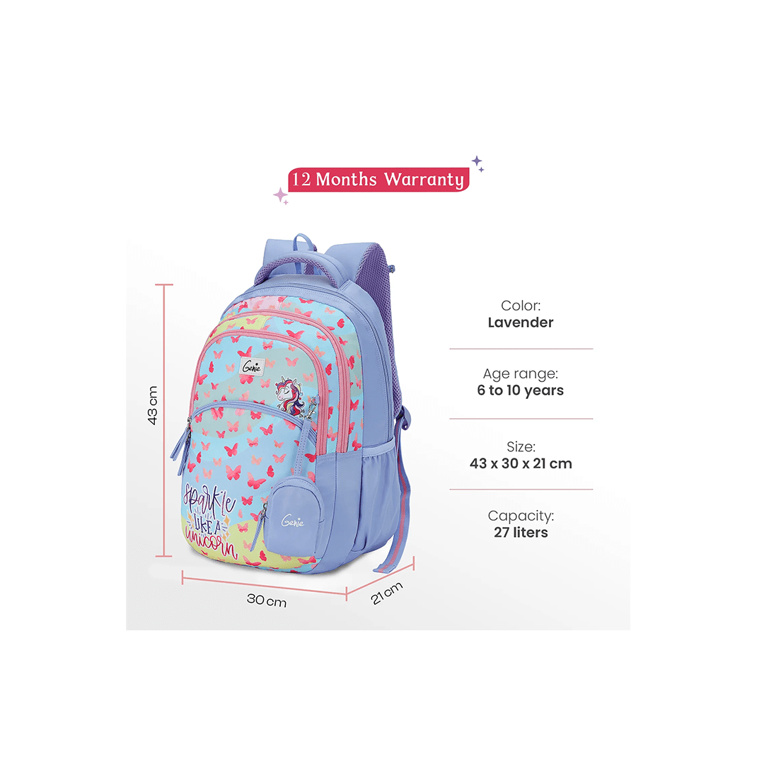 Genie Toys Genie Pixie 27L Lavender School Backpack For Kids