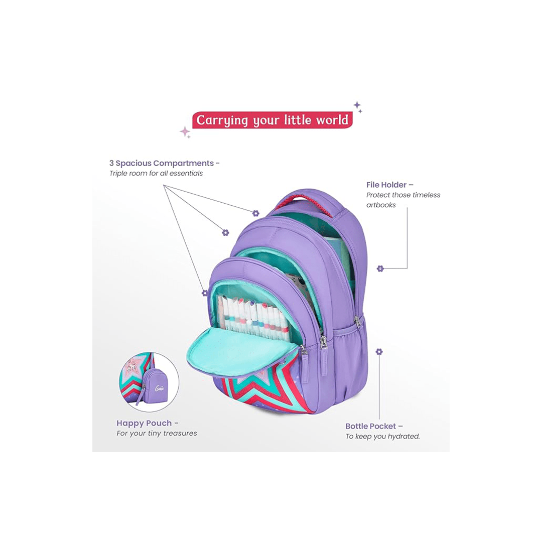 Genie Toys Genie Popstar Small Backpack for Kids,15 In-20 Ltr with Three Compartments,Side Pockets and Light Weight with Padded Shoulders
