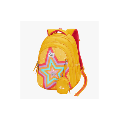 Genie Toys Mustard Yellow Genie Popstar Small Backpack for Kids,15 In-20 Ltr with Three Compartments,Side Pockets and Light Weight with Padded Shoulders