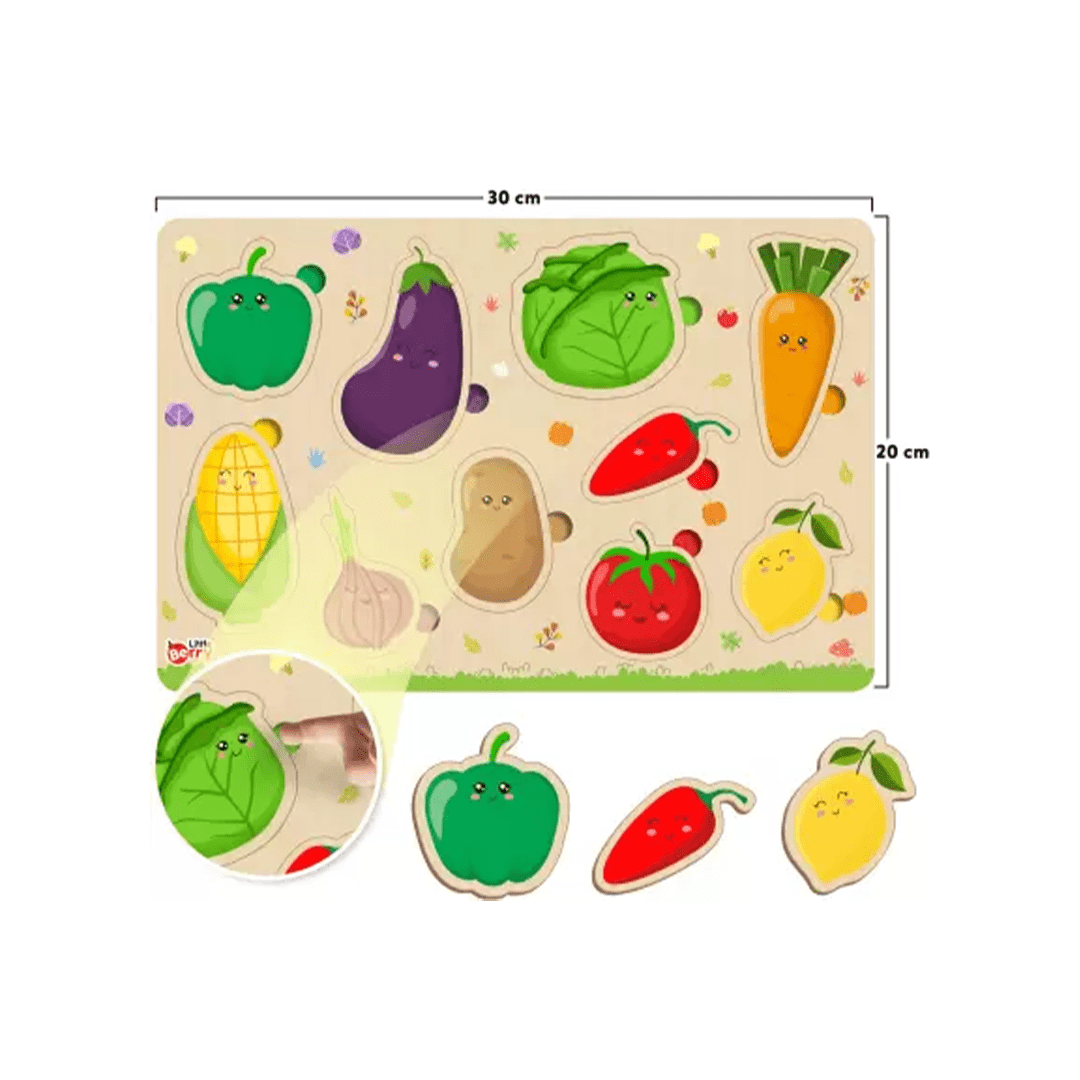 Little Berry Toys Little Berry Vegetable Wooden Puzzle Tray Knob and Peg Puzzle Multicolour (2 Years+)