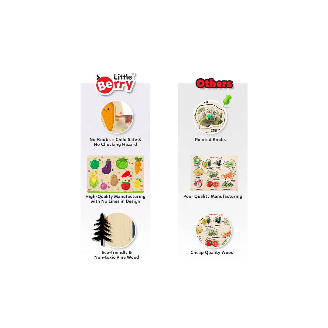 Little Berry Toys Little Berry Vegetable Wooden Puzzle Tray Knob and Peg Puzzle Multicolour (2 Years+)