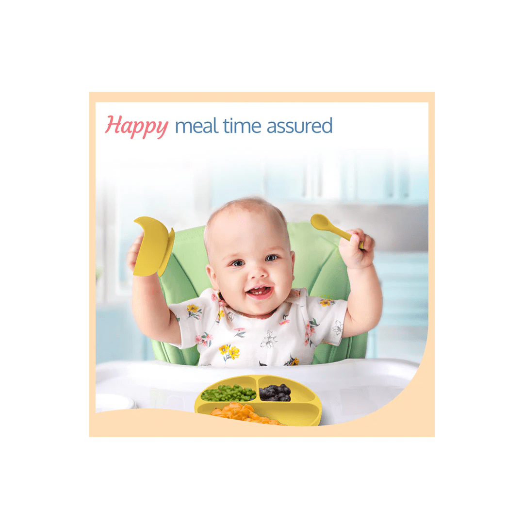 LuvLap Other Gears LuvLap 5-in-1 Silicone Baby Cutlery Set, Feeding Essentials - Divider Plate, Tumbler, Bib with Crumb Catcher, Suction Bowl, Silicone Spoon For Kids