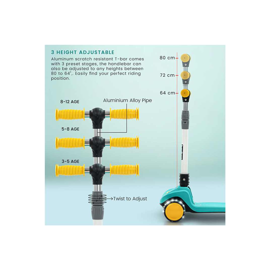 Baybee Toys Baybee Phantom Skate Scooter for Kids, Foaldble 3 Wheel Kids Scooter with 3 Height Adjustable & Music