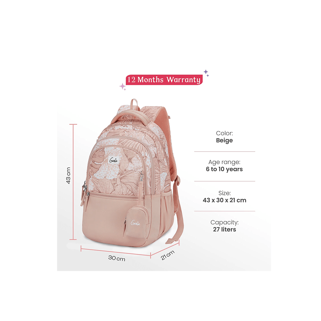 Genie Toys Genie Donna 27L Coral School Backpack For Kids