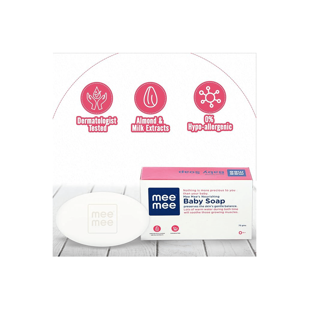 Mee Mee Baby Care Mee Mee 100% Natural Nourishing Baby Soap with Enriched Milk Extracts & Almond Oil | Organic Baby Soap | 75 g ( 1 Month+ )