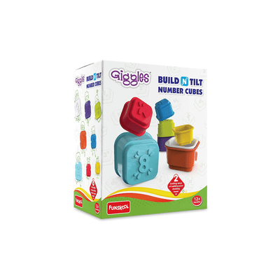 Funskool Toys Funskool Giggles - Build N Tilt Number Cubes, Multicolour Cubes, Cubes with Numbers, Stack and Nest, 12 Months and above, 2 Modes of Stacking Straight stack and Slant Stack